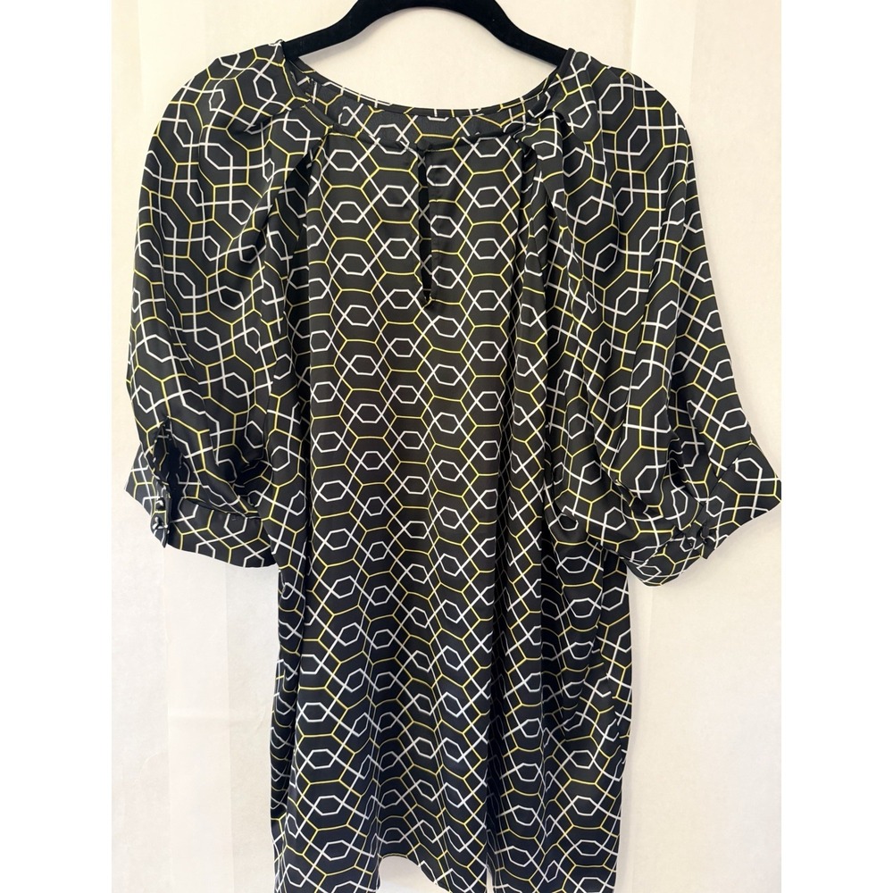 Worthington Women's Geometric Short Sleeve Blouse, Multicolor, Size XL